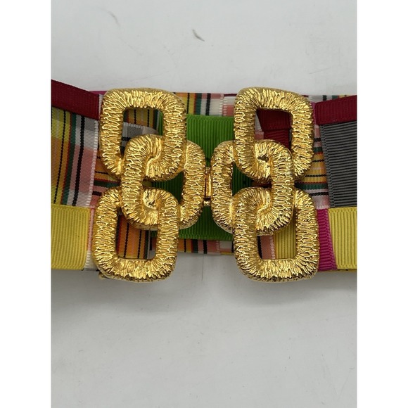 Vintage 1960s MCM Mimi Di N Buckle With Handmade Colorful Woven Block Belt 29\